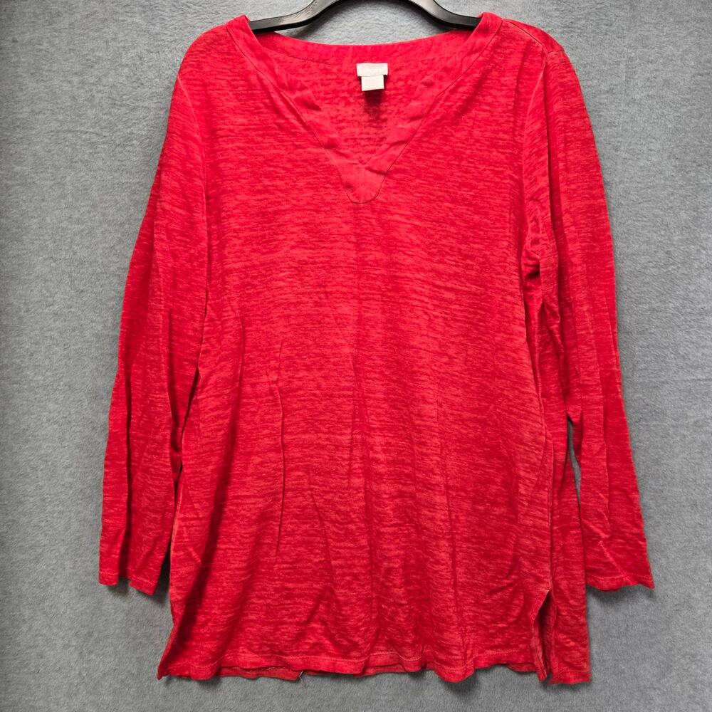 Chicos Split Neck Linen Top Size Medium